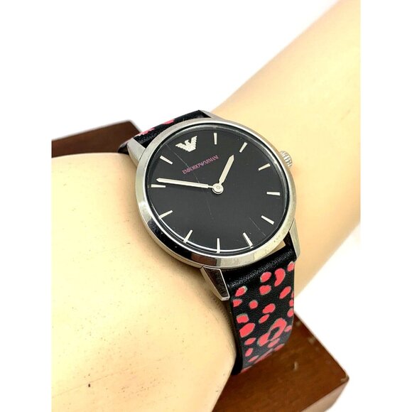 Emporio Armani Women's Watch AR11262 Black Red Leather Band 32mm USED - Picture 5 of 13